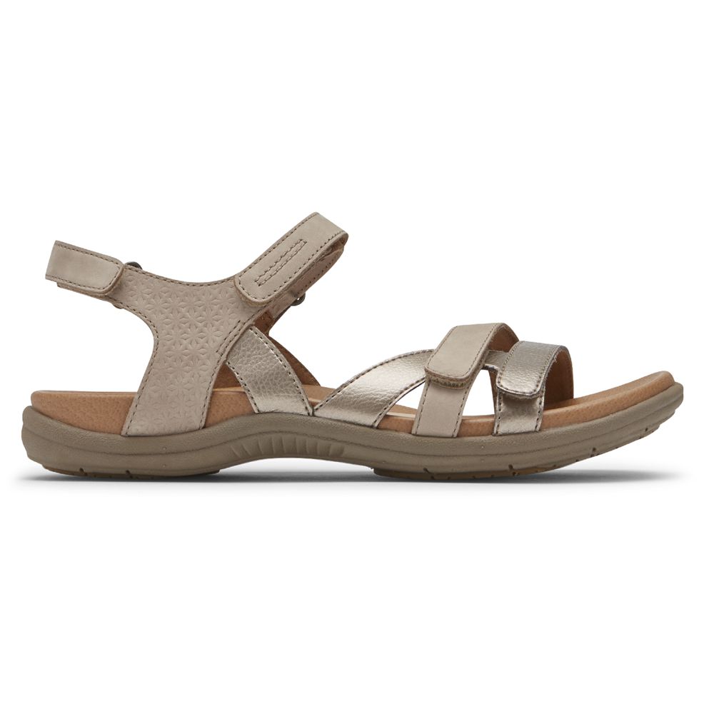 Sandale Rockport Dama Cobb Hill Rubey 3-Strap Taupe - Romania 0468-UAFHR